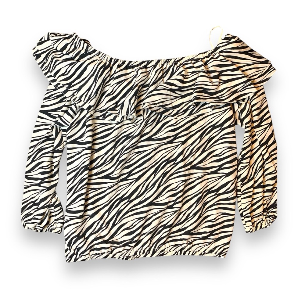 MICHAEL KORS Women's Printed Stadium Ruffled-Overlay Off-The-Shoulder Top - Picture 2 of 4